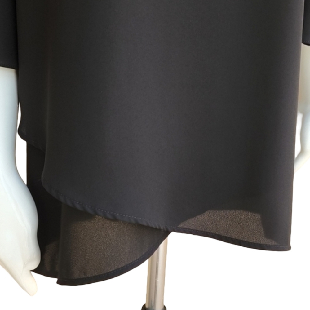 KAREN KANE Black Chiffon Blouse M Crossover Hem Ruffle Bell Sleeve Top - Picture 8 of 16